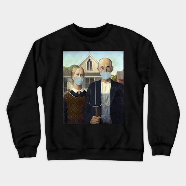 Pandemic Mask Art American Gothic Crewneck Sweatshirt by Bevatron